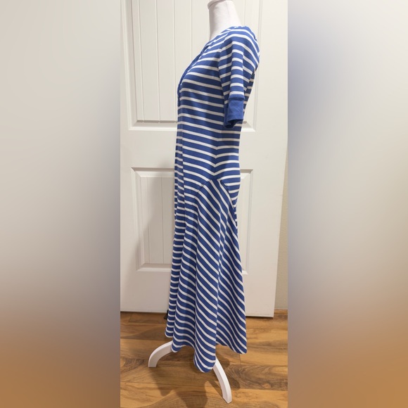 Lauren Ralph Lauren Striped Waffle-Knit Cotton Henley Dress Midi Blue White Sz M - Picture 6 of 10